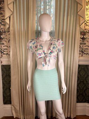 Bettie Page Trailer Print Crop Top Size 4 & Dynamic Aqua Bodycon Skirt Set